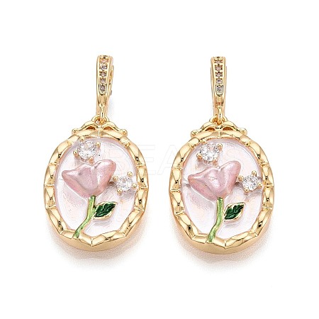 Spray Painted Brass Pave Clear Cubic Zirconia Pendants KK-T072-28A-G-1