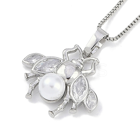 Rack Plating Brass Clear Cubic Zirconia Bee Pendant Box Chain Necklaces NJEW-P317-05P-1
