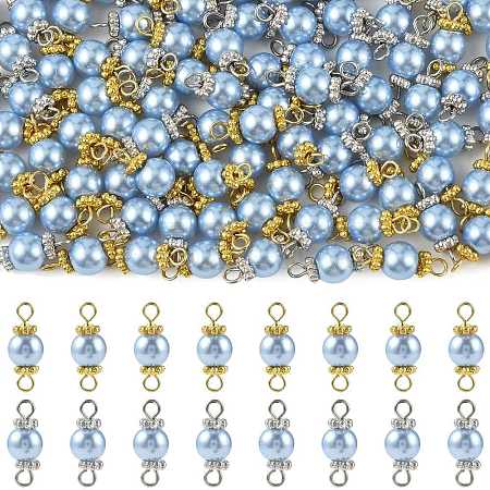 96Pcs 2 Colors Glass Pearl Round Connector Charms PALLOY-FS00063-1