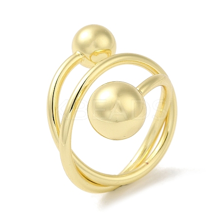 Rack Plating Brass Round Ball Cuff Rings RJEW-D015-02G-1