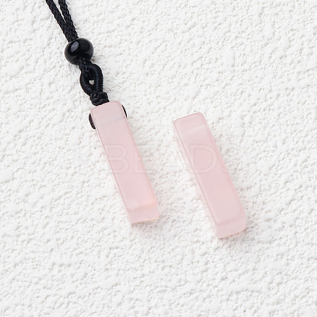 Natural Rose Quartz Cuboid Pendant Black Cotton Cord Necklaces FS-WG3353C-05-1