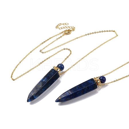 Dyed Natural Lapis Lazuli Bullet Shaped Perfume Bottle Pendant Necklaces G-B089-02G-09-1