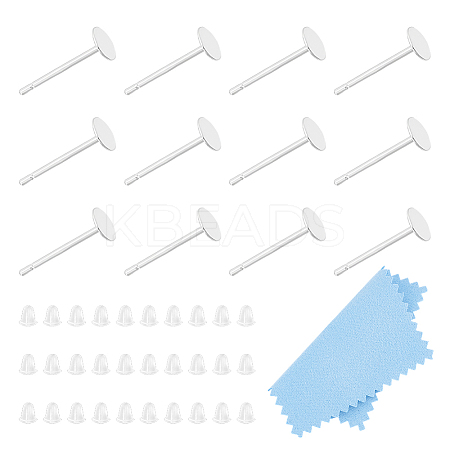 925 Sterling Silver Flat Pad Stud Earring Findings STER-UN0001-39-1