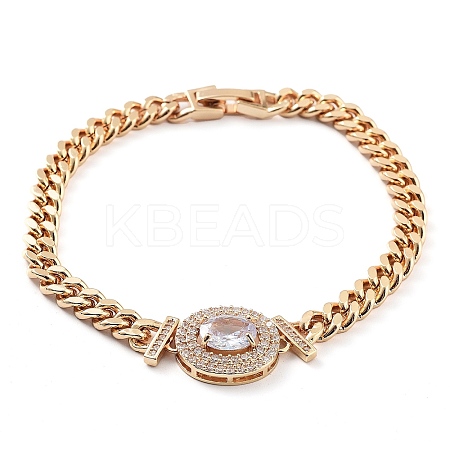 Cubic Zirconia Link Bracelet with Golden Brass Curb Chains BJEW-C055-06C-G-1