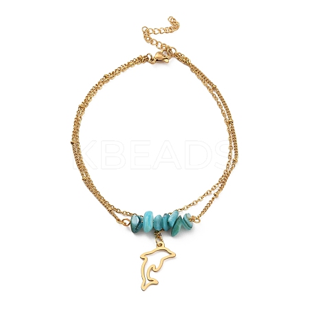 Dyed Natural Shell Chips Charms Anklet AJEW-G049-01G-04-1