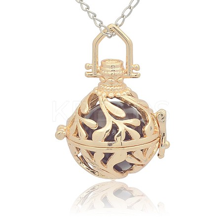 Golden Tone Brass Hollow Round Cage Pendants KK-J227-06G-1