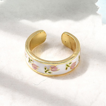 Brass Enamel Cuff Rings RJEW-P166-05G-02-1