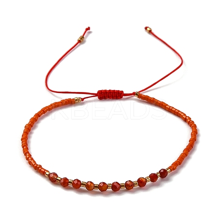 2mm Faceted Natural Carnelian Beaded Braided Adjustable Bracelets for Women PF2854-6-1