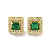 Square Brass Micro Pave Clear Cubic Zirconia Stud Earrings EJEW-G387-03G-2