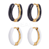 2 Pairs 2 Colors Two Tone 304 Stainless Steel Chunky Huggie Hoop Earrings with Enamel for Women EJEW-DC0001-38A-1
