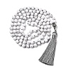 Natural Howlite Mala Prayer Round Beaded Wrap Necklaces with Long Tassel and Metal Tree of Life FS-WG93CBE-08-1