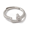 Rack Plating Brass Cubic Zirconia Arabic Letters Adjustable Rings for Women RJEW-S407-10P-09-2