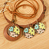 Bohemian Alloy Enamel & Wood Pendant Necklaces & Dangle Earrings Sets FS-WGC69E7-01-2