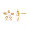 Flower Brass Natural Pearl Stud Earrings PEAR-N020-05X-5