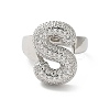 Letter Brass Micro Pave Clear Cubic Zirconia Open Cuff Ring for Women RJEW-N046-03S-P-2