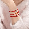 Natural Rose Quartz Donut Braided Bead Bracelet BJEW-SW00047-02-3