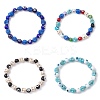 4Pcs 4 Colors Halloween Dyed Synthetic Turquoise Skull & Lampwork Evil Eye Round Beaded Stretch Bracelet Sets for Women Men BJEW-JB12268-2