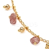 Bohemian Brass Twisted Chain Natural Rose Quartz Chip Tassel Anklets AJEW-Z046-06G-2