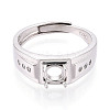 Rhodium Plated 925 Sterling Silver Micro Pave Cubic Zirconia Engagement Solitaire Adjustable Ring Settings STER-T008-14P-2