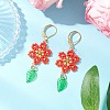 304 Stainless Steel Flower with Leaf Leverback Earrings EJEW-MZ00456-4