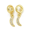 Rack Plating Brass Pave Clear Cubic Zirconia Moon European Dangle Charms KK-Z067-45G-1