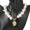 Summer Beach Brass Shell Shaped Pendant Natural Trochid Shell Chip Beaded Necklaces for Women NJEW-JN06107-2