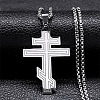 Russian Orthodox Cross 201 Stainless Steel Pendant Box Chain Necklaces NJEW-C104-01A-P-1
