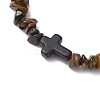 Natural Tiger Eye Chips Stretch Bracelets for Women Men BJEW-JB11341-11-3