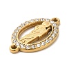 304 Stainless Steel Rhinestone Oval with Saint Jude Connector Charms STAS-H479-01G-3