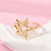 Hollow Star Brass Open Cuff Rings for Women RJEW-G343-11G-3