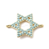Brass Micro Pave Sky Blue Cubic Zirconia Star of David Connector Charms KK-H529-08G-1