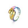 Rainbow Color 304 Stainless Steel Irregular Wide Band Open Cuff Ring for Women RJEW-N038-049M-3