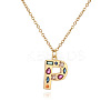 Brass Pave Colorful Cubic Zirconia Initial Pendant Necklaces for Women FS-WG02860-16-1