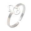 Non-Tarnish Hollow Cat 304 Stainless Steel Open Cuff Rings for Women RJEW-N048-07P-1