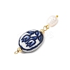 Blue and White Tulip Pattern Oval Porcelain Pendants PALLOY-JF04709-4