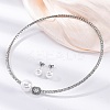 Round Plastic Imitation Pearl Stud Earrings & Rectangle Cubic Zirconia Rhinestone Cuff Choker Necklaces Sets SJEW-U003-06P-1