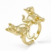 Rack Plating Brass Double Cat Open Cuff Ring for Women RJEW-F129-02G-1