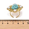 304 Stainless Steel with Turquoise and Plastic Imitation Pearl Adjustable Cuff Rings for Women RJEW-Z096-02G-01-3