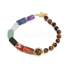 Natural Tiger Eye & Natural Mixed Stone & Brass Round & Prism Beaded Bracelets for Women BJEW-G752-01G-03-4