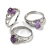 Oval Natural Amethyst Adjustable Rings RJEW-Q818-01P-03B-1