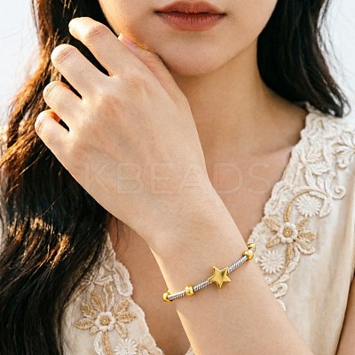 Duo Tone 201 Stainless Steel Star Round Snake Chain Bracelets for Women WGA233C-01-1