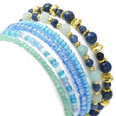 4Pcs 4 Style Natural Mixed Gemstone & Seed Beaded Stretch Bracelets Set BJEW-JB09606-03-1