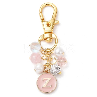 26Pcs 26 Styles Flat Round with Letter A~Z Alloy Enamel Pendant Decorations HJEW-JM02515-1