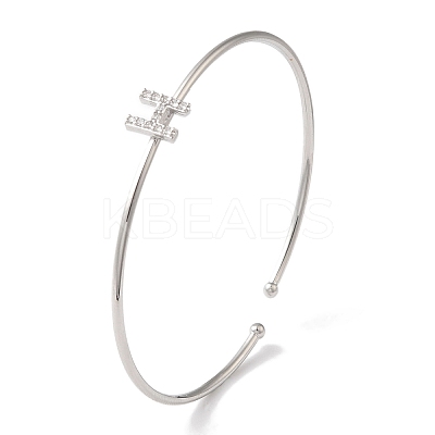 Rack Plating Brass Micro Pave Clear Cubic Zirconia Letter Open Cuff Bangles BJEW-A018-01P-H-1