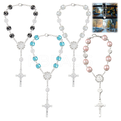 4Pcs 4 Colors Cross with Jesus Alloy Charm Bracelets BJEW-DC0001-10-1