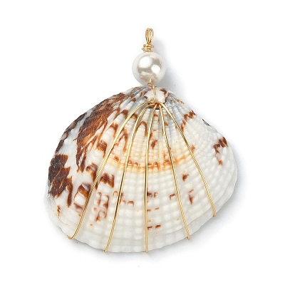 Natural Shell Copper Wire Wrapped Pendants PALLOY-TA00078-03-1