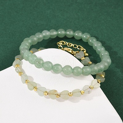 Natural Green Aventurine Beaded Bracelets Set for Women BJEW-G752-02G-07-1