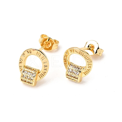 Ring Brass Micro Pave Clear Cubic Zirconia Stud Earrings EJEW-A135-14G-1