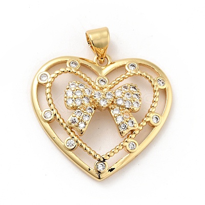 Rack Plating Brass Micro Pave Clear Cubic Zirconia Pendants ZIRC-F129-42G-1