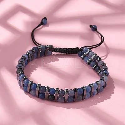 Natural & Synthetic Gemstone and Synthetic Hematite Adjustable Braided Bead Bracelets BJEW-H626-01-1